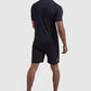 Back view on mens gym t-shirt & shorts