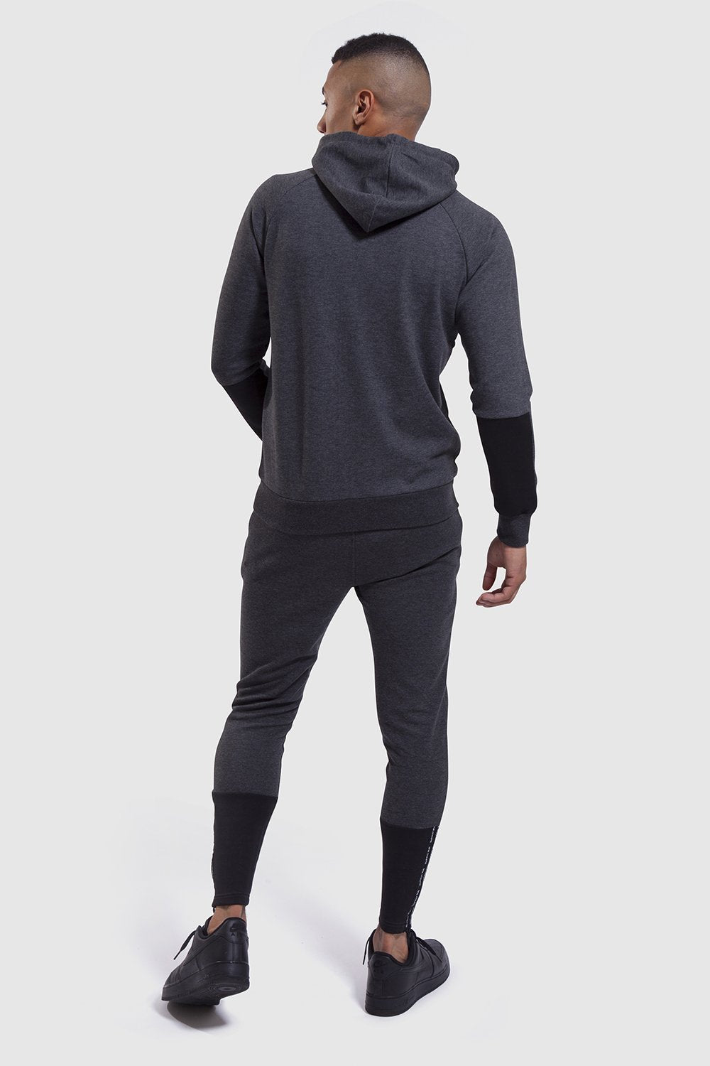 back detail on Iverson II hoodie and gym joggers in charcoal